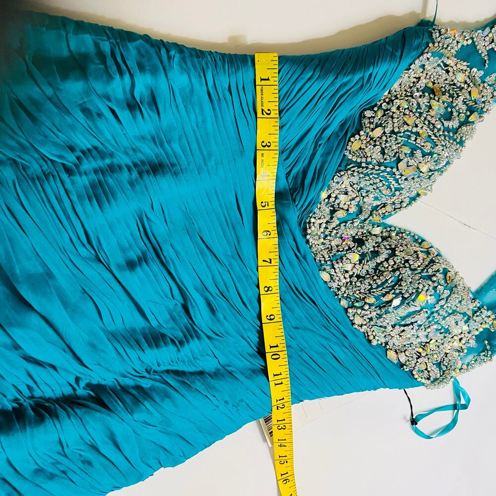 Mac Duggal Silk Teal Beaded Embellished Tulle Gown 64726 Size 4 NEW - Picture 6 of 13